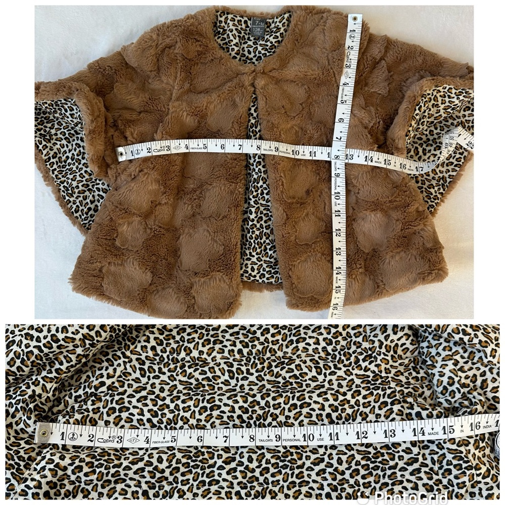 Zara Kids Cotton Furry Teddy Bear Cape Capelet Cheetah Leopard Lined, size 7-8 - Picture 8 of 16